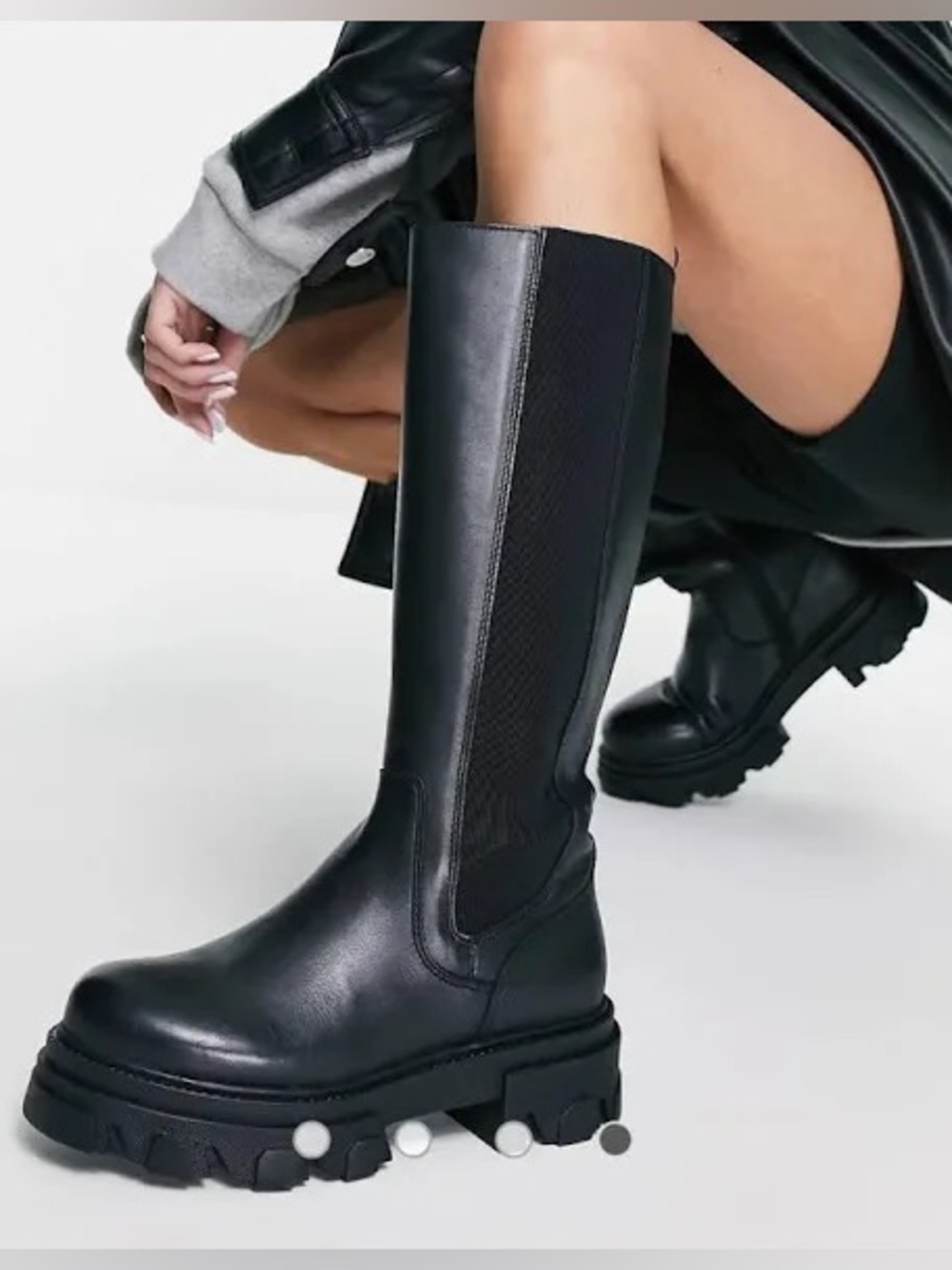New Steve Madden Esma Black Leather Knee High Lugged Boots Size 9.5